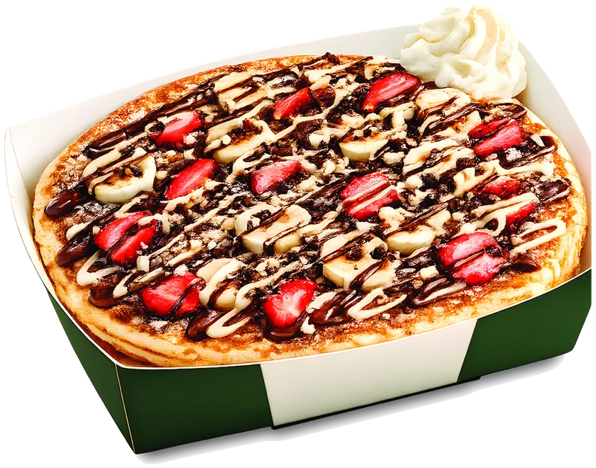 Large loaded pancake with chocolate, strawberry & banana
